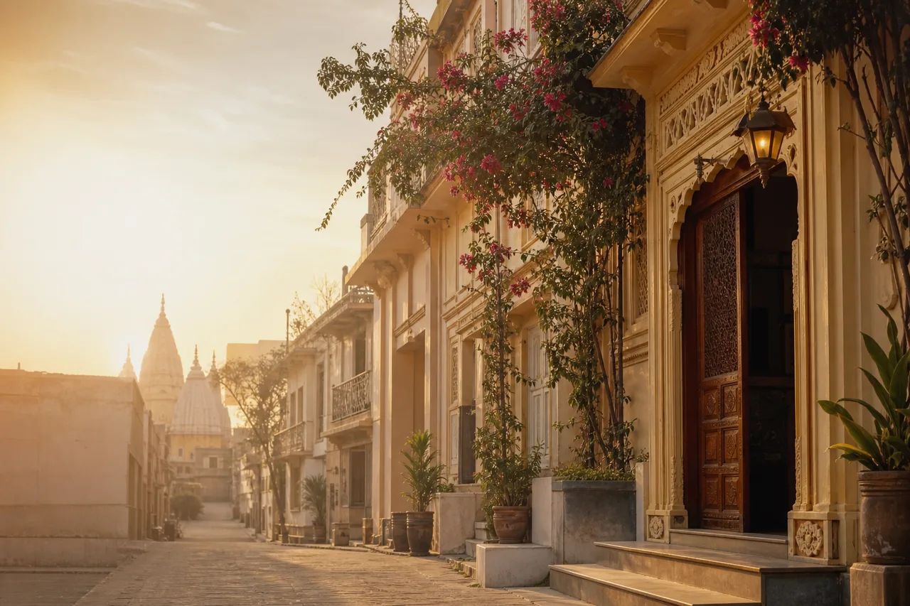 Quiet heritage lane near temples where pilgrims stay in Ayodhya